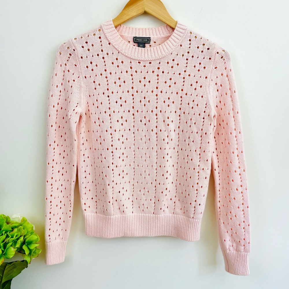 J. Crew Light Pink Eyelet Crewneck Sweater - Picture 3 of 10